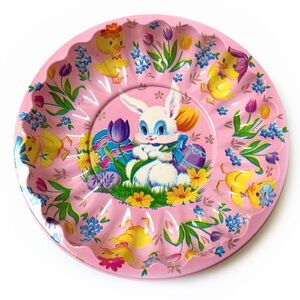 Vintage Easter Pink Plastic Tray Scalloped Bunny Ducklings